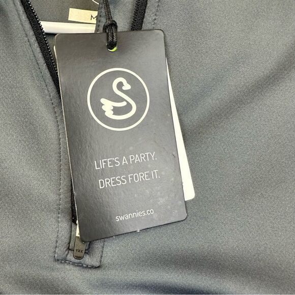 Swannies Golf Sweater Mens Medium Gray Pullover 1/4 Zip Stretch Repreve 23‎ NEW - Picture 13 of 16